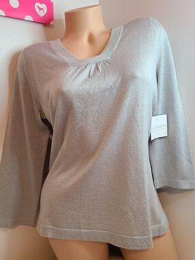 Sag Harbor Women's Platinum Sparkle Knit Blouse Size Small